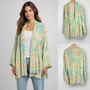 Zara Paisley Printed Cover Up Kimono Size Medium Long Dolman Sleeves Boho Flowy